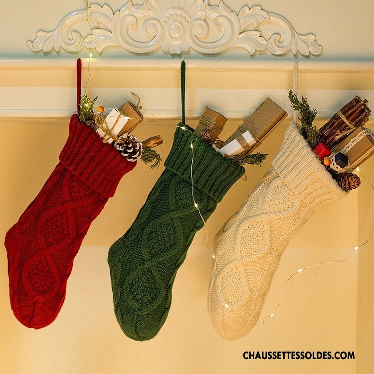 Chaussettes Mi Hautes Femme Petit Noël Bonbons De Laine En Maille Ornements Vert