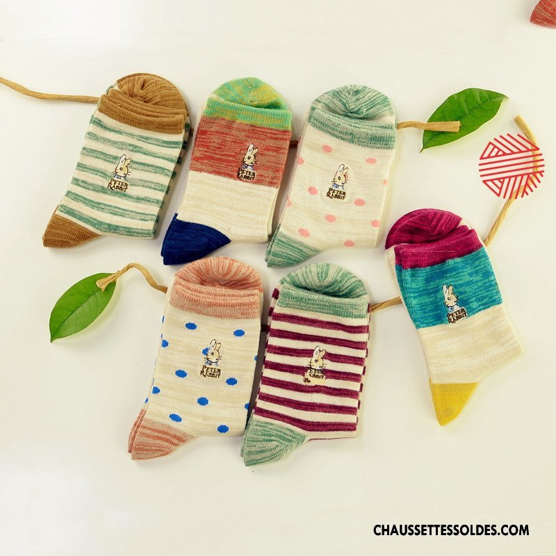 Chaussettes Mi Hautes Femme Point D'onde Milieu Chaussettes En Coton Style National Matelassé Charmant Marron / Brun