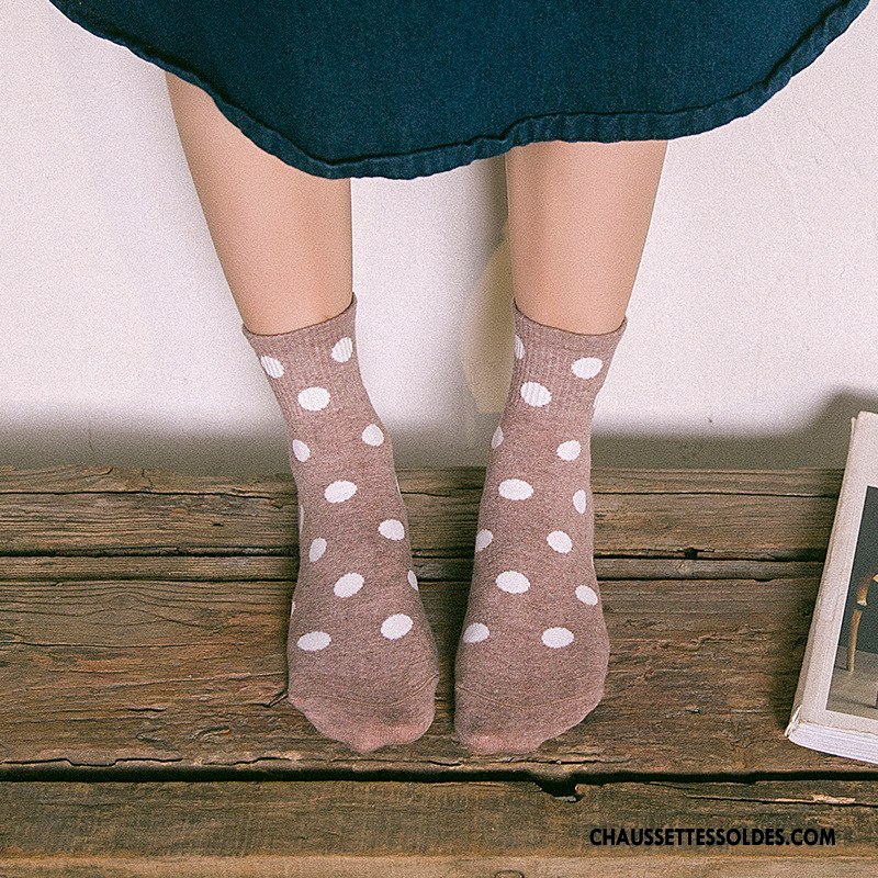 Chaussettes Mi Hautes Femme Points Frais Mouvement Kaki Nouvelles Arrivées Vent D'université