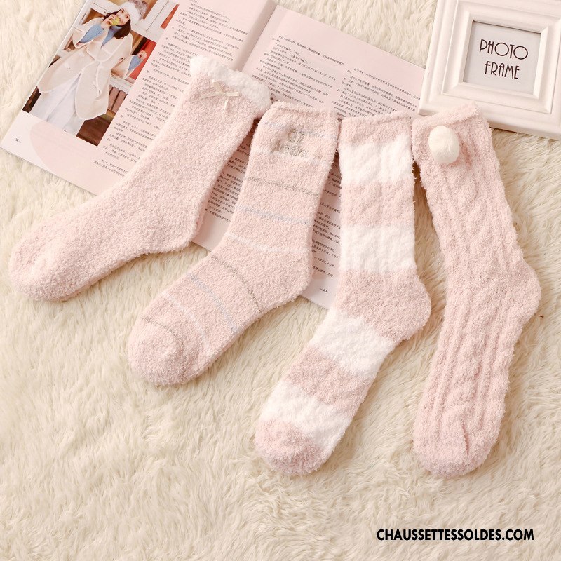 Chaussettes Mi Hautes Femme Princesse Terry Serviette Épissure Charmant Hiver Rose