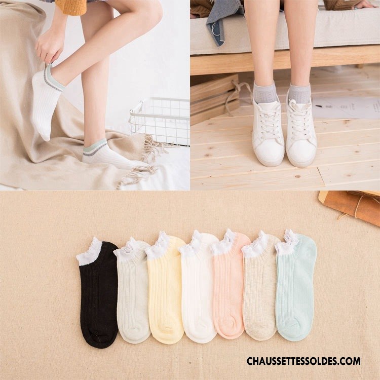 Chaussettes Mi Hautes Femme Printemps Couleur Dame Matelassé Basse Été Couleurs De Bonbons Pure Blanc