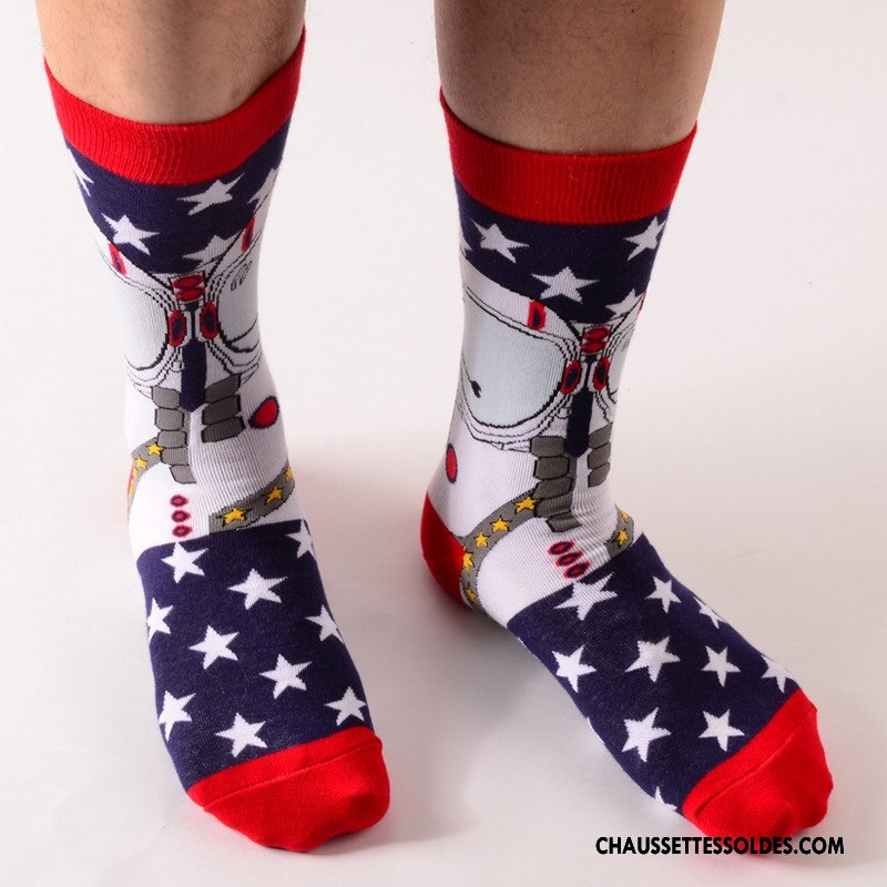 Chaussettes Mi Hautes Femme Pur Britanique Milieu Longue Homme Mouvement Couleur De Contraste Bleu