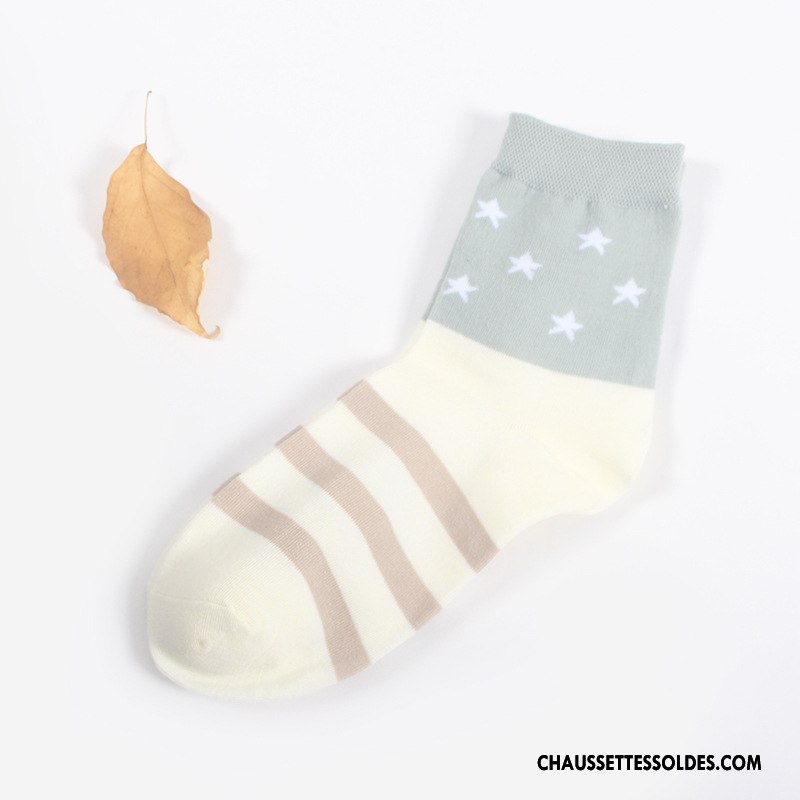 Chaussettes Mi Hautes Femme Rayé Milieu Gris