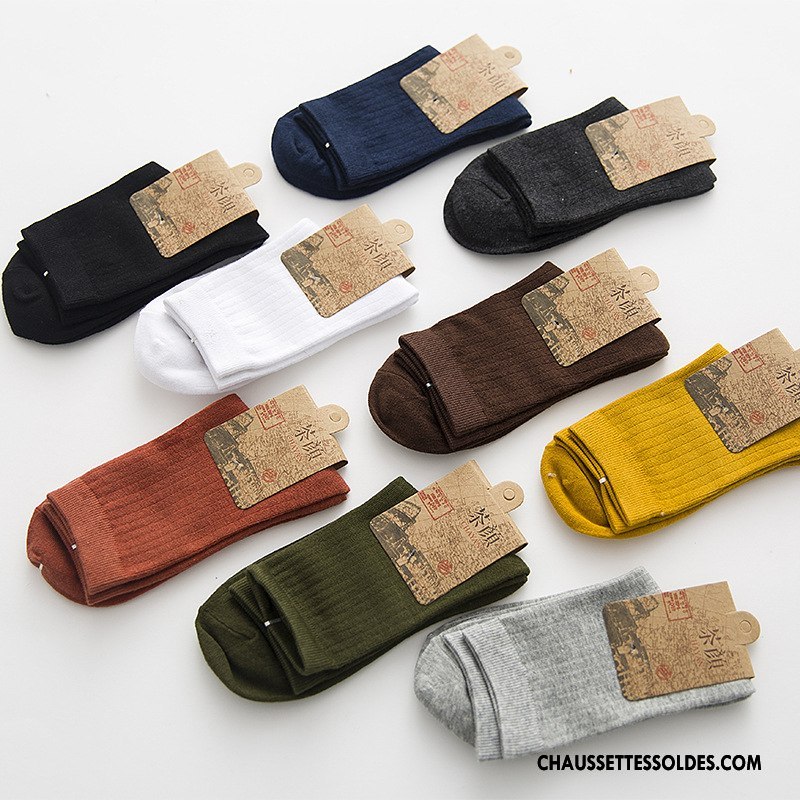 Chaussettes Mi Hautes Femme Rayé Milieu Hiver L'automne Nouvelles Arrivées 100% Coton Jaune