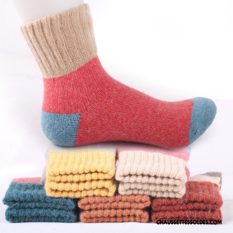 Chaussettes Mi Hautes Femme Renforcé Hiver Milieu Casual Dame Thermiques Couleurs Mixtes Rouge
