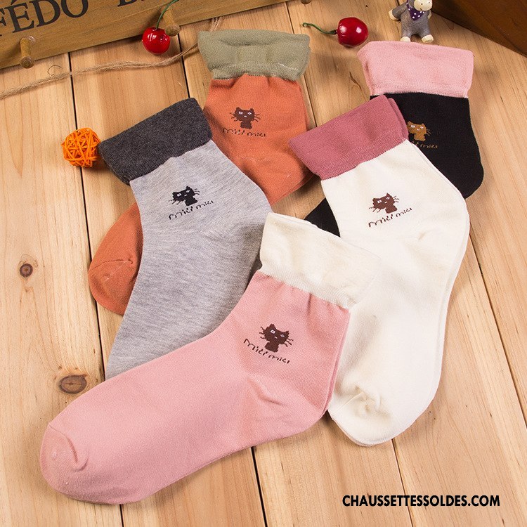 Chaussettes Mi Hautes Femme Respirant Modèle Dame Le Nouveau Chat Chaussettes En Coton Rose