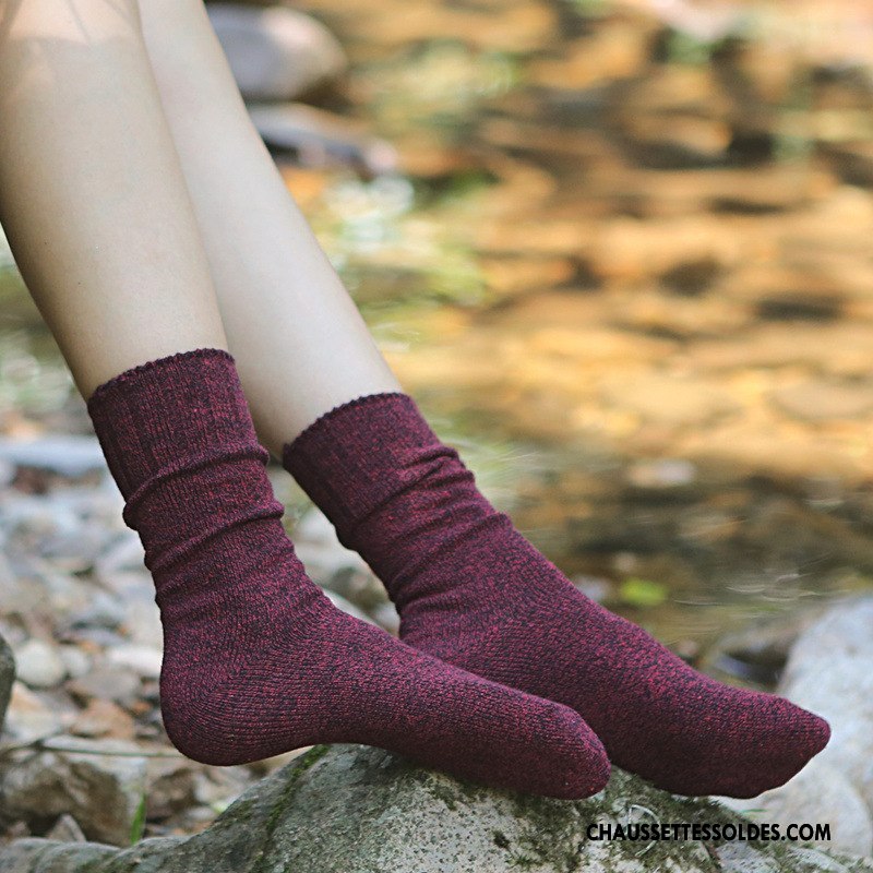 Chaussettes Mi Hautes Femme Rétro Hiver Bambou Nouvelles Arrivées Yarn Vent D'université Bordeaux