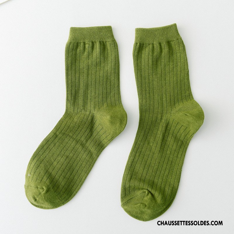 Chaussettes Mi Hautes Femme Rétro L'automne Élève Tous Les Assortis Style Chaud Nouvelles Arrivées Pure Vert