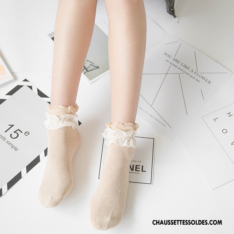Chaussettes Mi Hautes Femme Soie Chaussette Courte Dentelle Chaussettes En Coton Dame Princesse Jaune