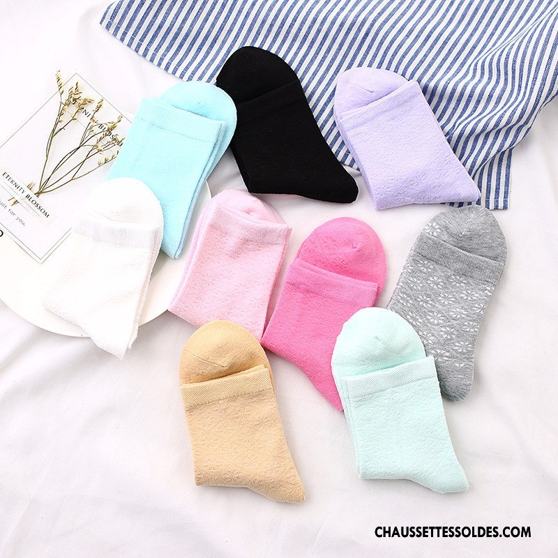 Chaussettes Mi Hautes Femme Style Chaud Chaussettes En Coton Coton Bio Fleurs Milieu Couleurs De Bonbons Rose