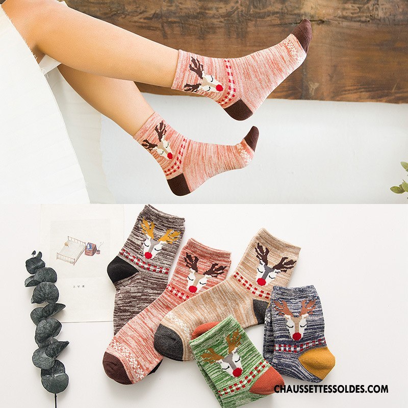 Chaussettes Mi Hautes Femme Tendance Milieu Fleur De Prunier 100% Coton Dame Personnalité