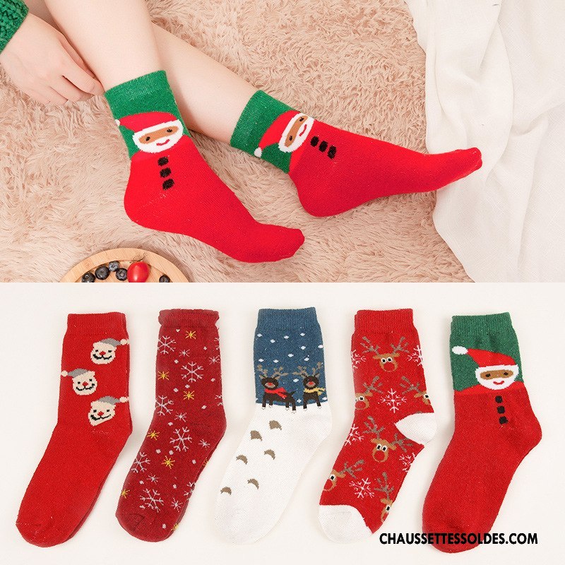 Chaussettes Mi Hautes Femme Thermiques Dessin Animé Dame Le Nouveau Noël L'automne Rouge