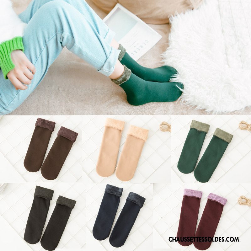Chaussettes Mi Hautes Femme Thermiques Flambage Le Nouveau L'automne Plus De Velours Hiver Pure Vert