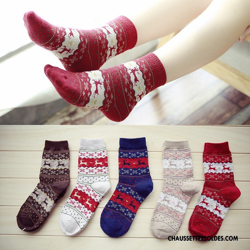 Chaussettes Mi Hautes Femme Thermiques Renforcé L'automne Des Chaussettes En Laine Dame Dessin Animé Bordeaux Or
