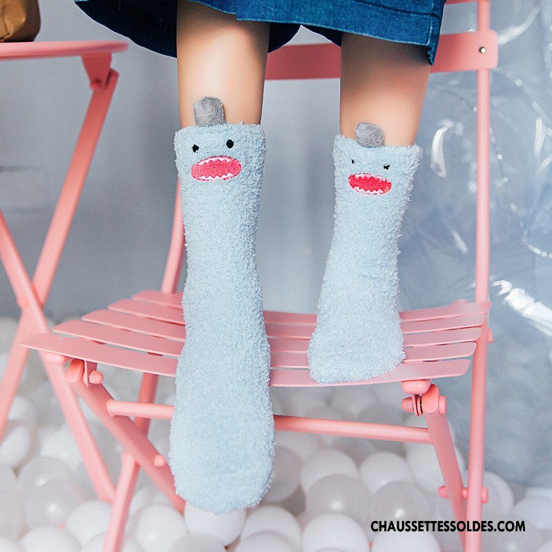 Chaussettes Mi Hautes Femme Thermiques Renforcé Milieu Chaussettes En Coton Petit L'automne Bleu