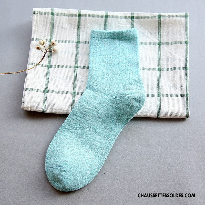 Chaussettes Mi Hautes Femme Tous Les Assortis Milieu L'automne Chaussettes En Coton Classique Hiver Pure Bleu
