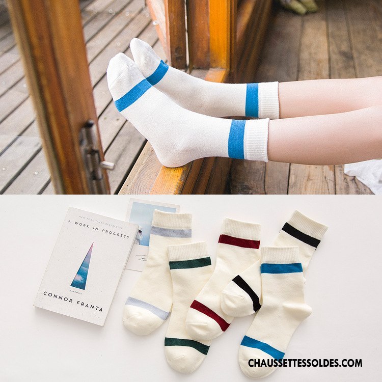 Chaussettes Mi Hautes Femme Vent D'université Haute Qualité 100% Coton Élève Mouvement Blanc