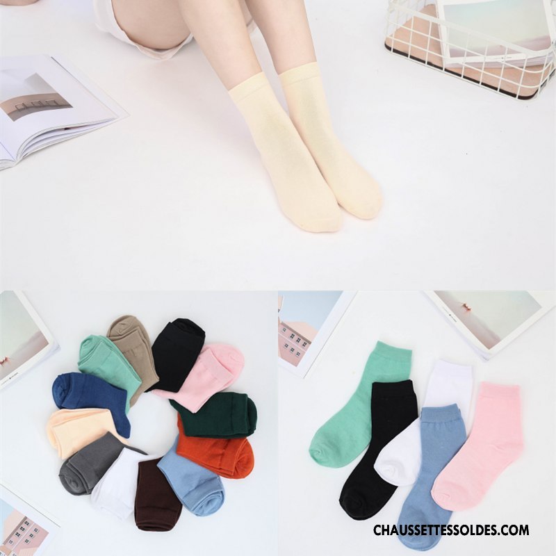 Chaussettes Mi Hautes Femme Vent D'université Mouvement Dame 100% Coton Plaine Chaussette Courte Pure Rose
