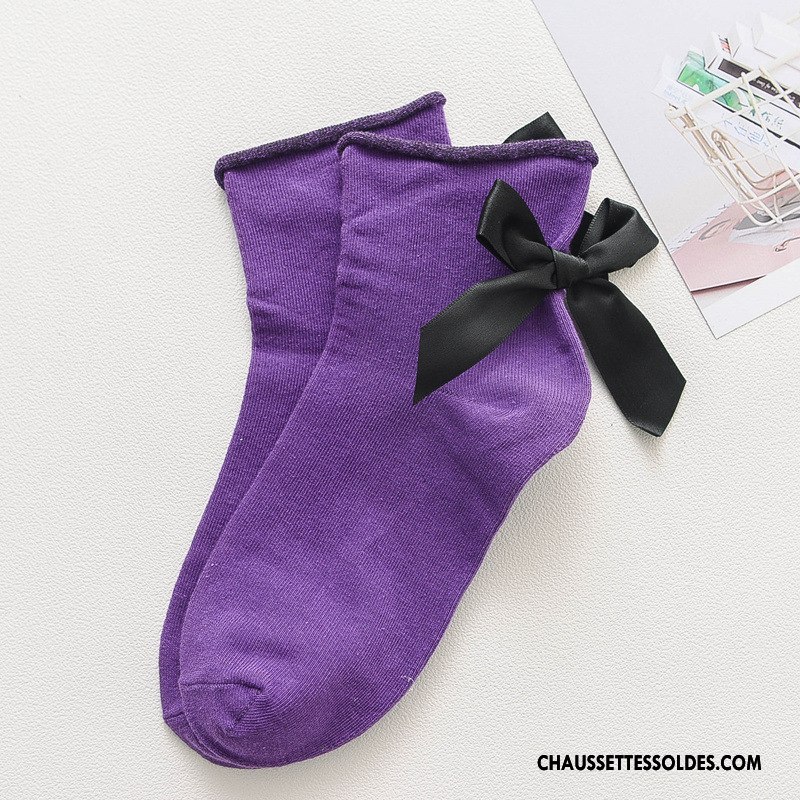 Chaussettes Mi Hautes Femme Élève Frais Chaussettes En Coton Vent D'université Derbies Ourlet Violet