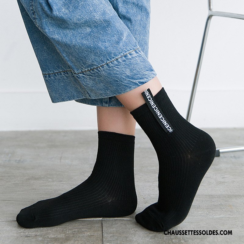 Chaussettes Mi Hautes Femme Élève Milieu Lettre Nouvelles Arrivées Dame Rétro Noir