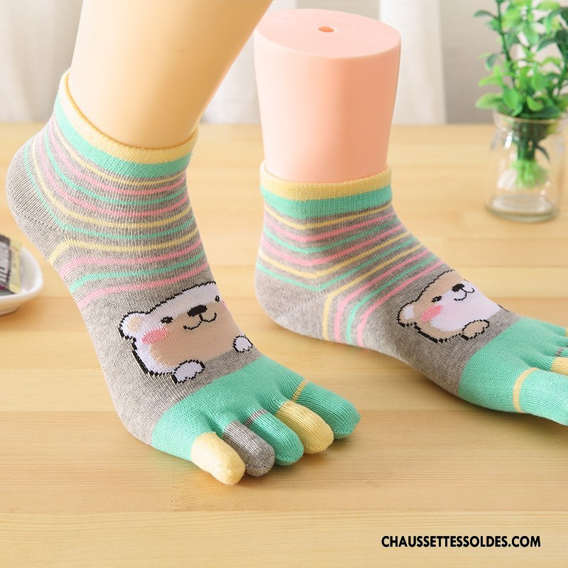 Chaussettes Mi Hautes Femme Été Cinq Doigts Chaussette Basse Coupée 100% Coton Coton Bio Invisible Couleurs De Bonbons Coloré
