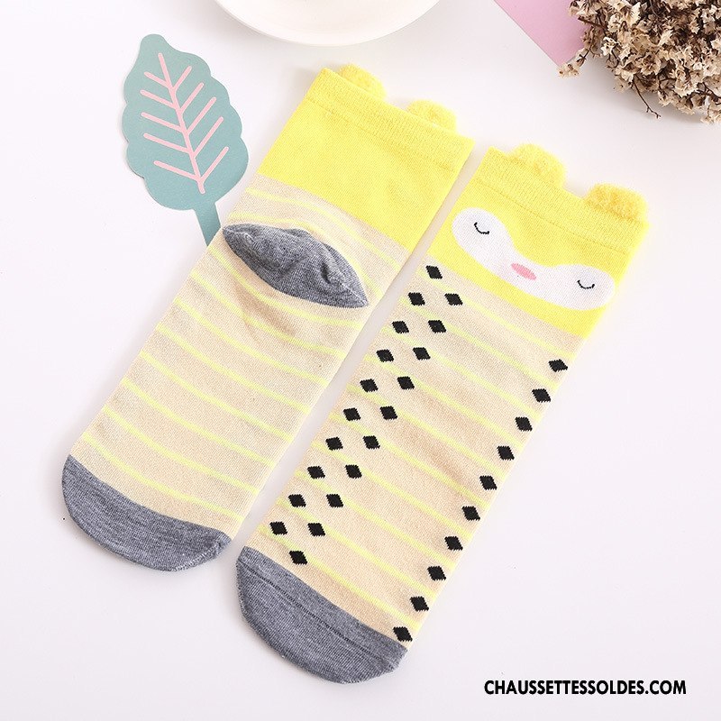 Chaussettes Mi Hautes Femme Été Le Nouveau Charmant Dessin Animé Dimensionnel Matelassé Jaune