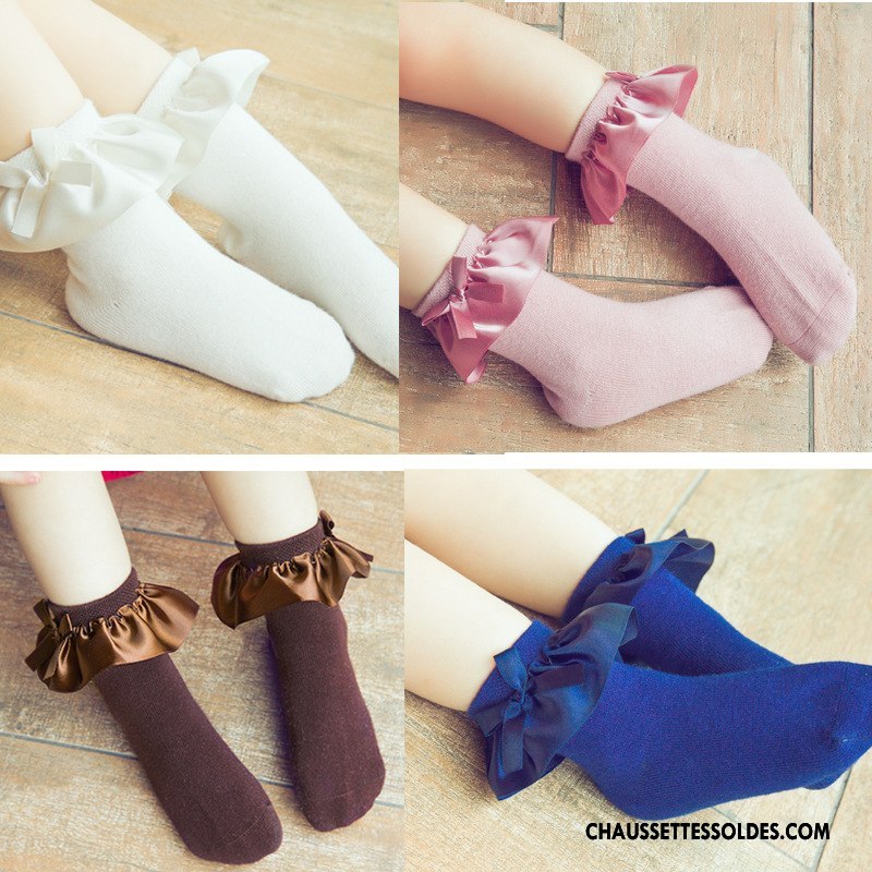 Chaussettes Mi Hautes Fille 100% Coton Chaussette Courte Papillon Soie L'automne Dentelle Bleu Marin