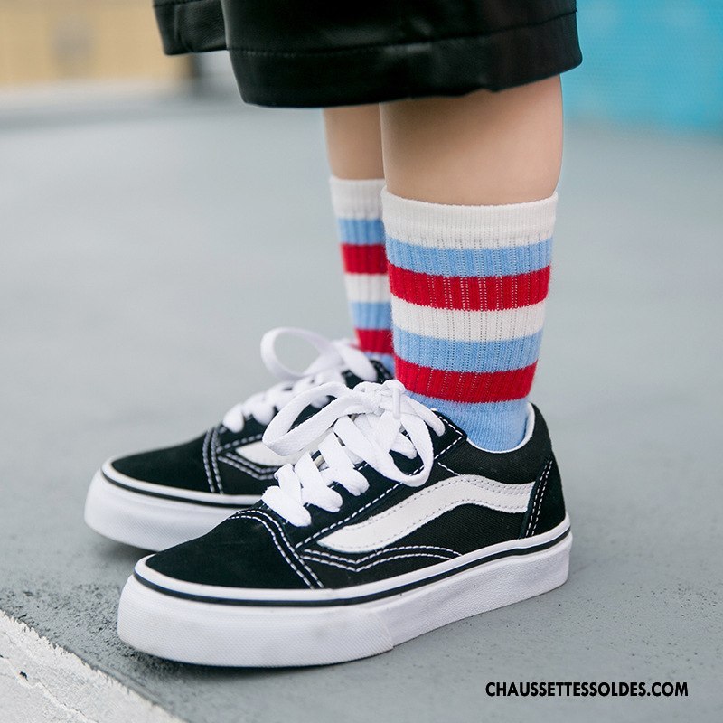 Chaussettes Mi Hautes Fille 100% Coton Enfant Matelassé Hiver Rayé Mouvement Couleurs Mixtes Bleu