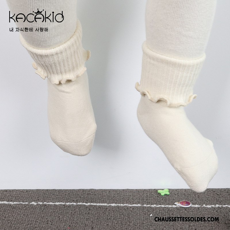 Chaussettes Mi Hautes Fille Antidérapant Bois Enfant L'automne Le Nouveau Doux Jaune Clair
