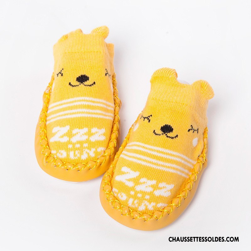Chaussettes Mi Hautes Fille Antidérapant Bébé Chaussette Basse Coupée Dessin Animé Coton Bio Été Jaune