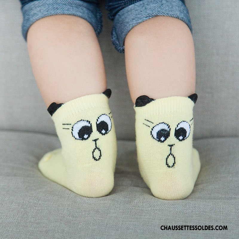 Chaussettes Mi Hautes Fille Antidérapant Dessin Animé Matelassé Enfant Bébé Coton Bio Jaune