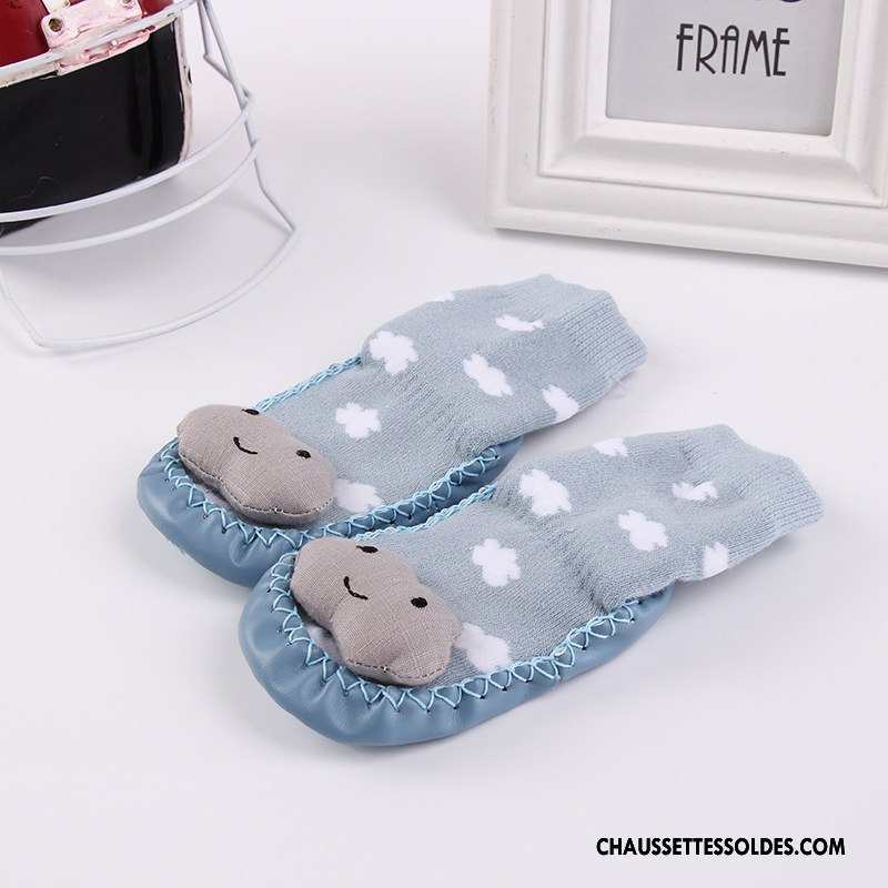 Chaussettes Mi Hautes Fille Antidérapant Enfant Bébé Renforcé Hiver Cuir Bleu