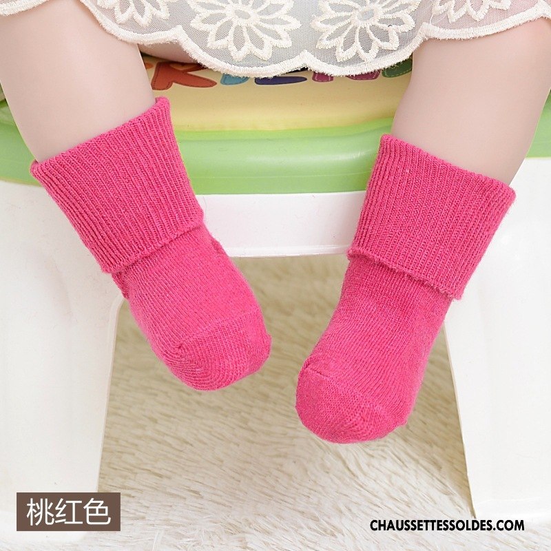 Chaussettes Mi Hautes Fille Bouche Libre Bébé Thermiques Des Chaussettes En Laine Enfant Hiver Rose