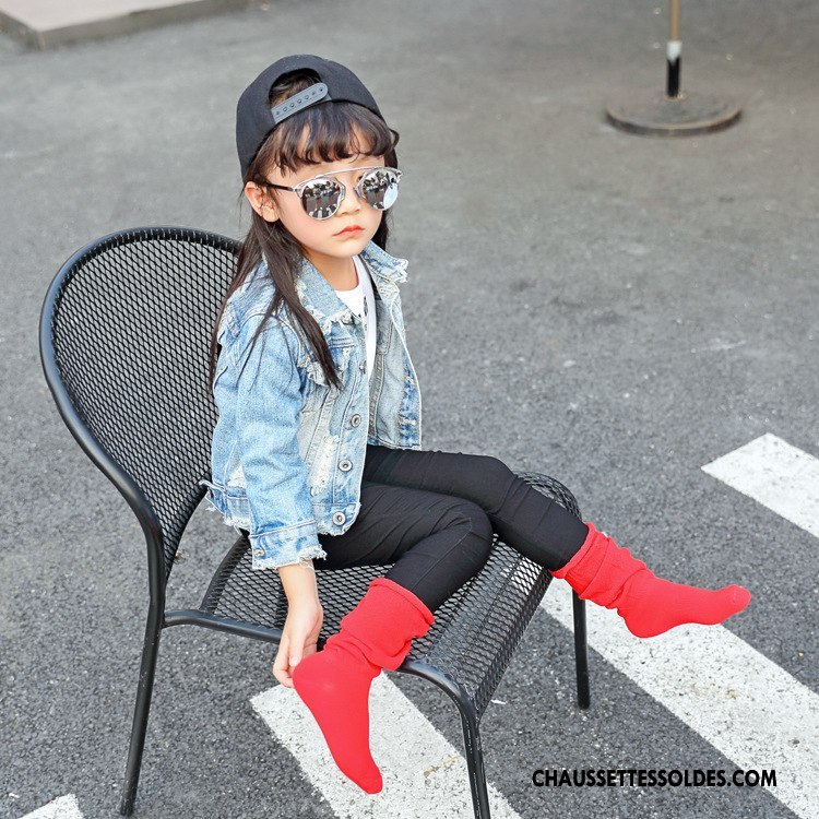 Chaussettes Mi Hautes Fille Bulle Enfant Pure Rouge