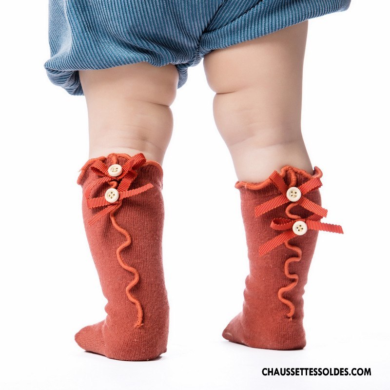 Chaussettes Mi Hautes Fille Bébé Antidérapant Bois Papillon Petit Milieu Bordeaux