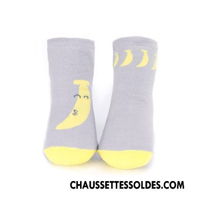 Chaussettes Mi Hautes Fille Bébé Chaussette Courte Dessin Animé Antidérapant Fruit Chaussettes En Coton Gris