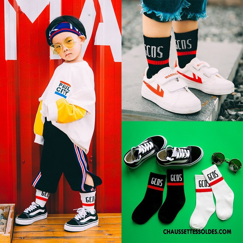 Chaussettes Mi Hautes Fille Bébé Chaussette Courte Lettre Chaussettes En Coton Tendance Enfant Noir