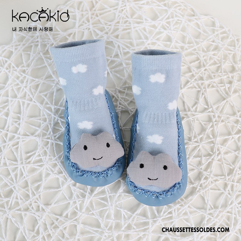 Chaussettes Mi Hautes Fille Bébé Dessin Animé Enfant Antidérapant L'automne Cuir Bleu