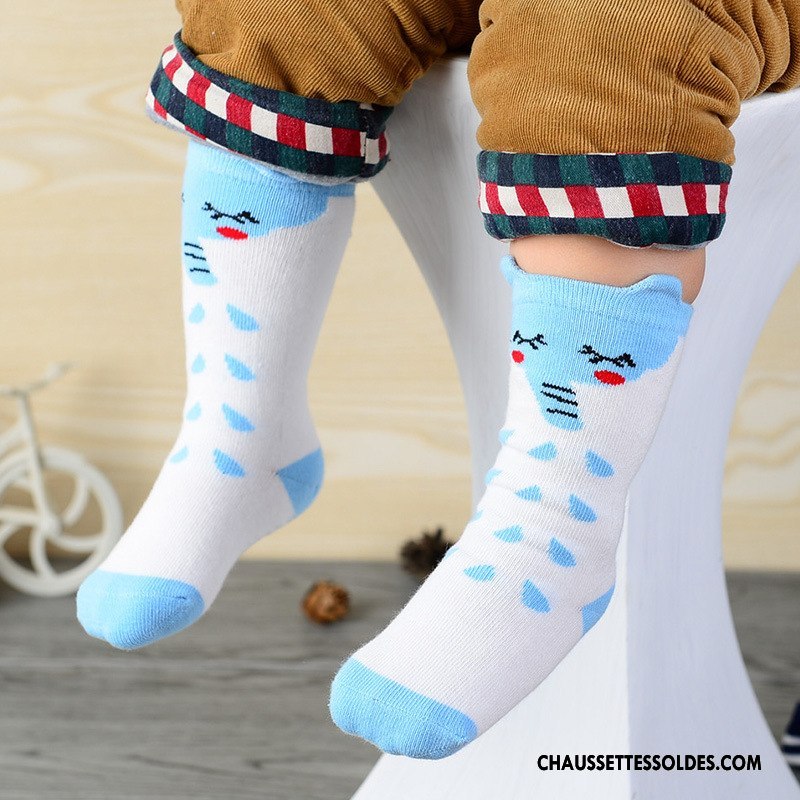Chaussettes Mi Hautes Fille Bébé L'automne Printemps Milieu Chaussettes En Coton Enfant Bleu