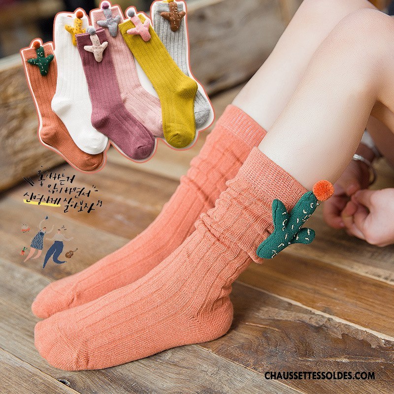 Chaussettes Mi Hautes Fille Bébé Printemps Milieu Nouvelles Arrivées Dessin Animé 100% Coton Orange
