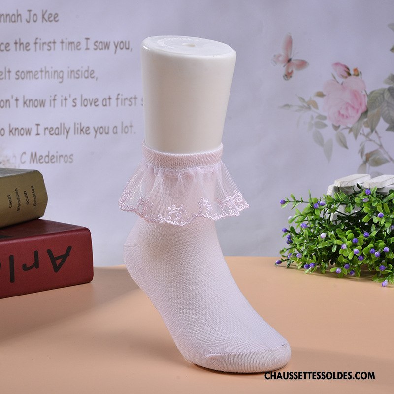 Chaussettes Mi Hautes Fille Bébé Élève Femme Chaussettes En Coton Cuisse Fishnet Dentelle Blanc Rose