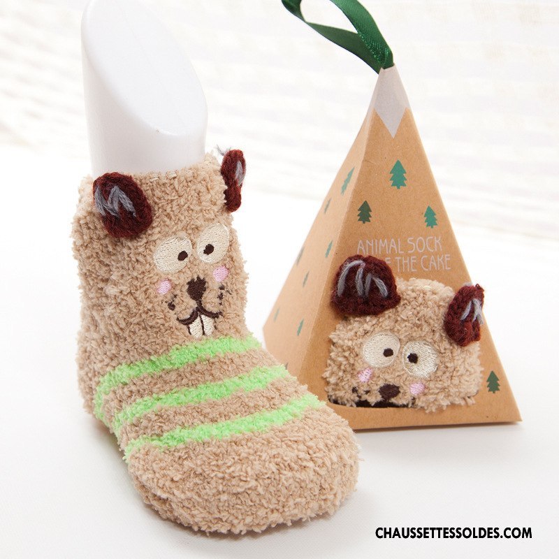 Chaussettes Mi Hautes Fille Chaussette Courte Antidérapant Homme Femme Bébé Hiver Marron