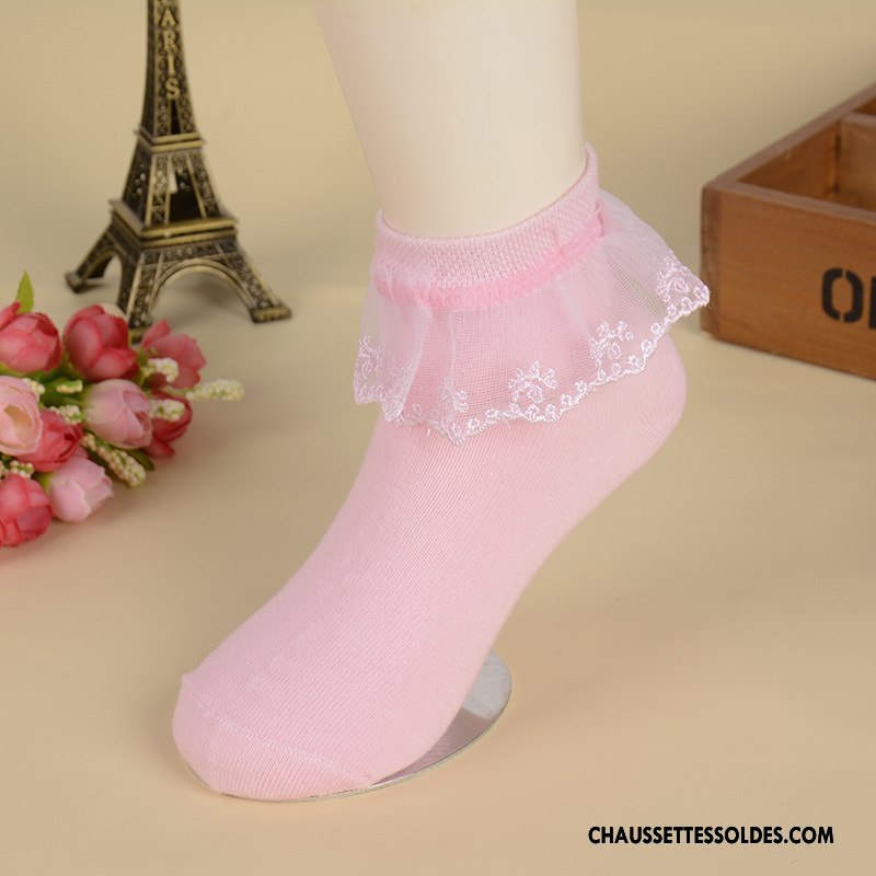 Chaussettes Mi Hautes Fille Chaussette Courte Femme Princesse Enfant Dentelle Matelassé Blanc Rose