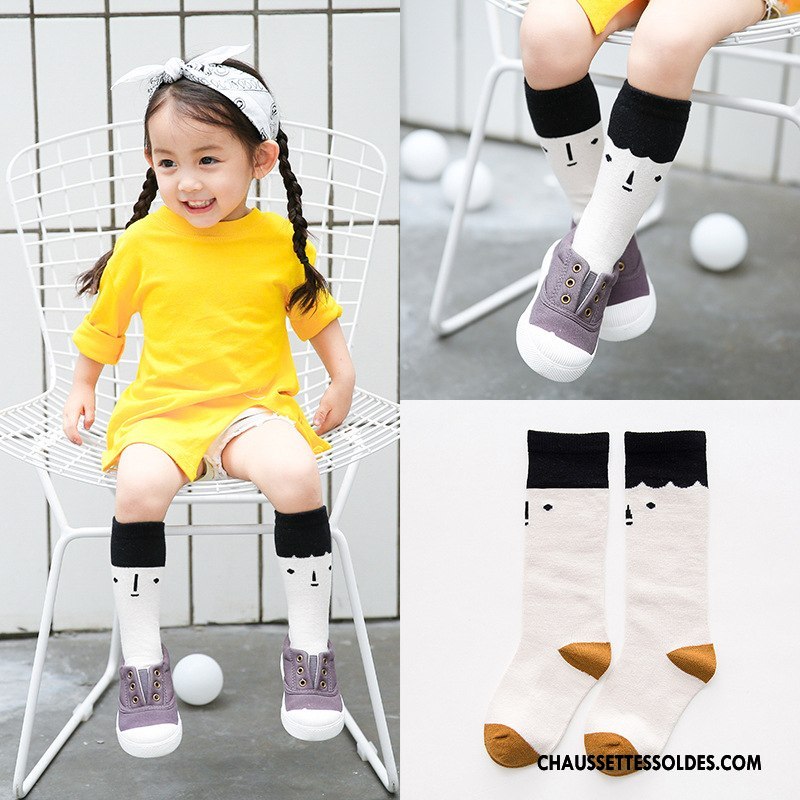 Chaussettes Mi Hautes Fille Chaussettes En Coton Enfant Matelassé L'automne Milieu Dessin Animé Blanc