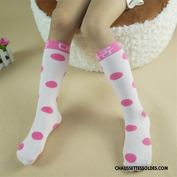 Chaussettes Mi Hautes Fille Coton Bio Long Stock Petit Femme Enfant Point D'onde Rose