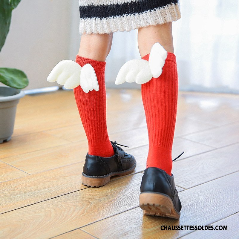Chaussettes Mi Hautes Fille Créatif Hiver Bébé Matelassé Enfant Aile Rouge