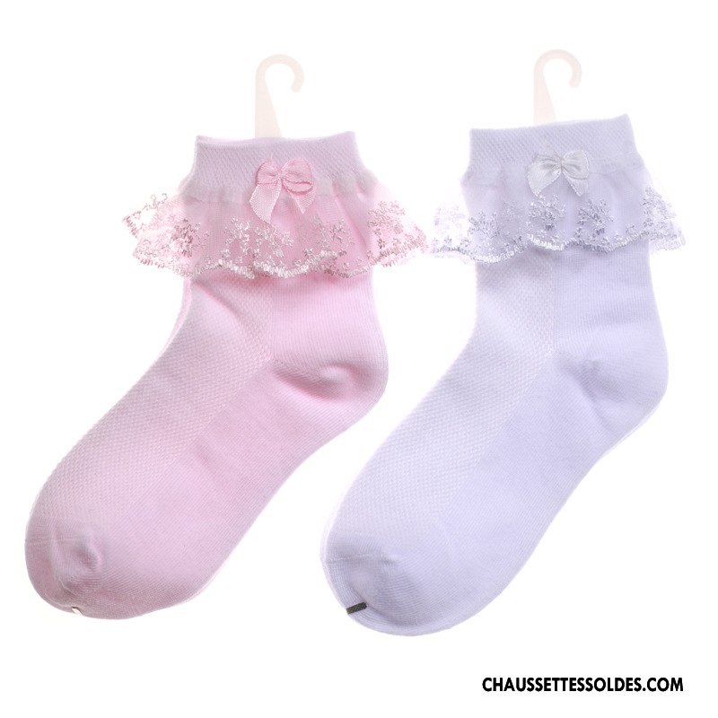 Chaussettes Mi Hautes Fille Dentelle Charmant 100% Coton Femme Princesse Courte Pure Rose