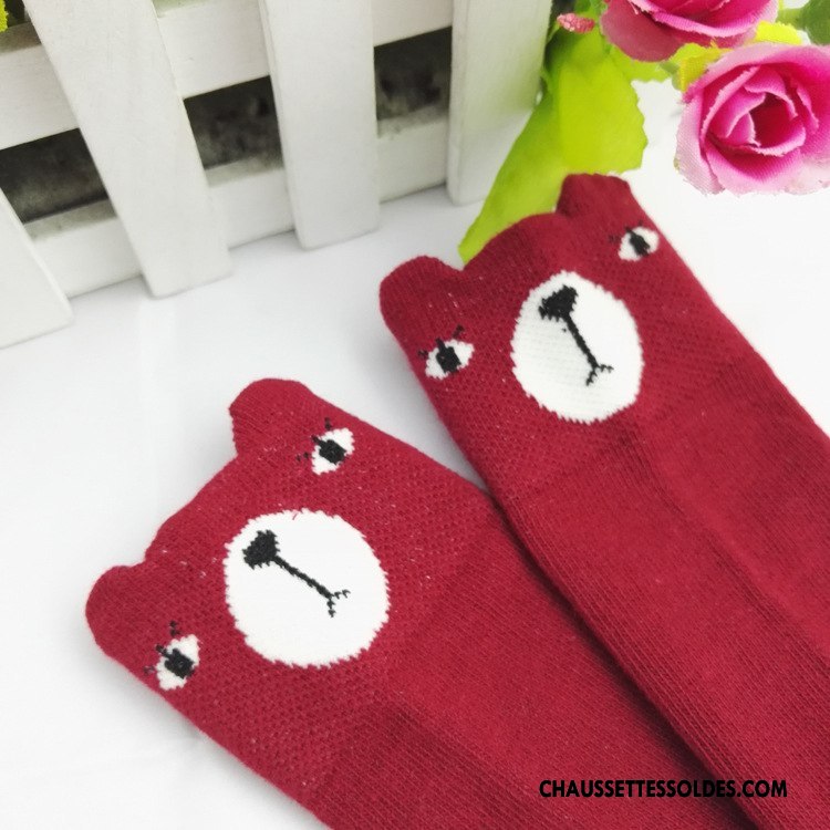 Chaussettes Mi Hautes Fille Dessin Animé Enfant Milieu Le Nouveau Bébé Dimensionnel Bordeaux