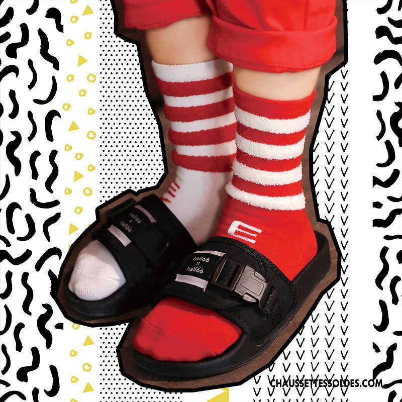 Chaussettes Mi Hautes Fille Désign Enfant Rayé Lettre Tendance 100% Coton Rouge