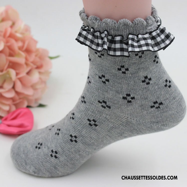 Chaussettes Mi Hautes Fille Enfant Dentelle Chaussettes En Coton Princesse Offre Spéciale Le Nouveau Gris